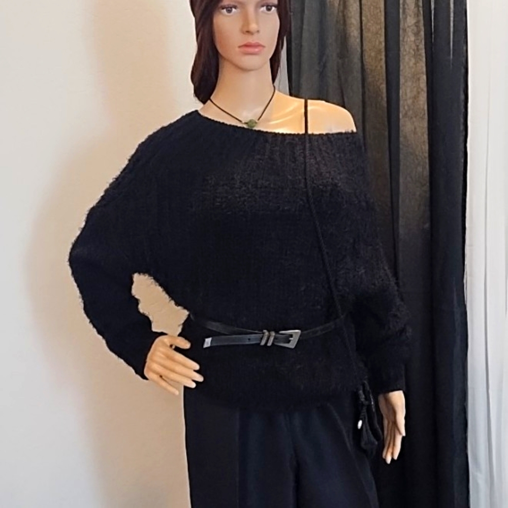 Boxy Off-shoulder Fuzzy Black Sweater size Medium